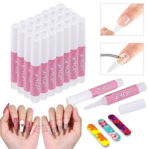 30pcs 2g Nail Art Colle Faux Ongles, Colle Ongles Avec 3pcs Lime ¿¿ Ongles, Professionnel Capsules S¿¿Chage Rapide Pour Les Strass Autocollants Ongles Faux Conseils Colle Conseil Ongle 