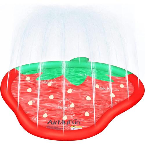 Tapis Jet D'eau Enfants, Splash Pad, 150 * 130cm Forme De Fraise, Tapis Jet D'eau Chien, Splash Sprinkler Pad Enfants, Tapis De Jeu ¿¿Clabousser D'eau D'arrosage, Jeux D'eau Enfant Exterieur