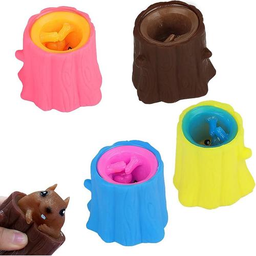 Silicone Decompression Evil Squirrel Cup, 4 Pi¿¿Ces Jouets ¿¿ Presser En Forme D'¿¿Cureuil, Coupe D'¿¿Cureuil Jouets Pour Enfants, Porte-Stylo Jouets Ecureuil, Pour Amis, 4 Couleurs