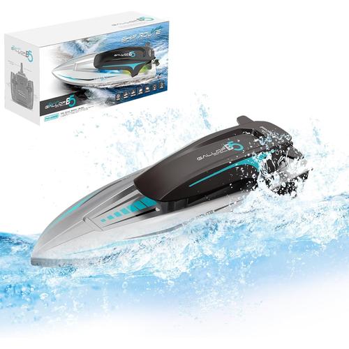 T¿¿l¿¿command¿¿ Bateau avec LED Lumi¿¿re, 20+ km/h RC Bateau Haute Vitesse, 2.4GHz Double H¿¿lice RC Requin Bateau avec 2 Batteries Rechargeables, Jouet Rapide Bateau Electrique pour Enfants Piscine