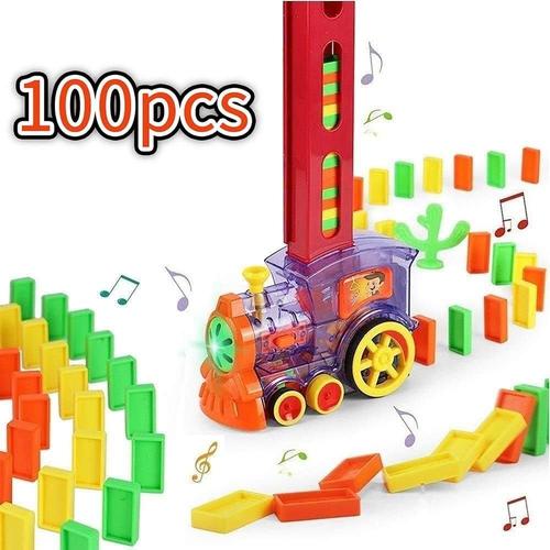 Train ¿¿lectrique Domino 100 pi¿¿ces, avec lumi¿¿res et Musique Jeu de Distribution de Rallye Automatique, Jouet ¿¿ducatif de la Petite enfance adapt¿¿ aux Enfants de Plus de 3 Ans