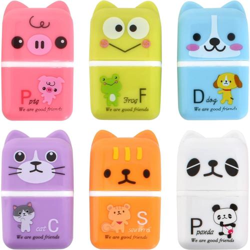 Lot De 6 Gomme D'animal De Dessin Anim¿¿ Migno, Rouleau Sur Le Th¿¿Me Du Dessin Anim¿¿ Color¿¿ Rectangle Gomme, Gomme ¿¿ Dessin, Pour Enfants ¿¿Cole Fourniture De Bureau Papeterie