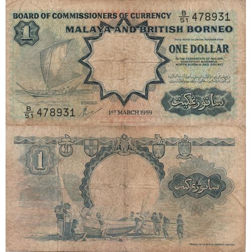 Malaya & British Borneo / 1 Dollar / 1959 / P-8a(A) / Fi