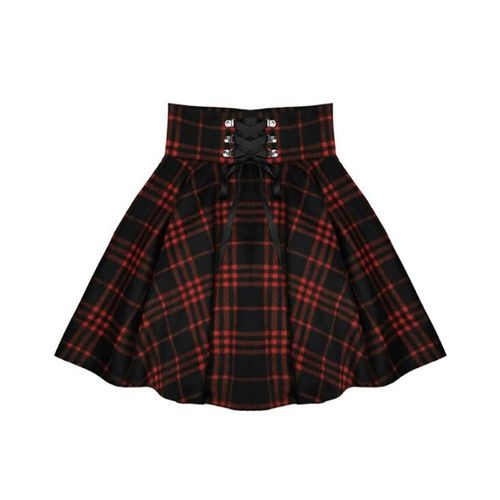 Expédié De Paris - Jupe Volante Zip Rouge Noire Laine Polyester Carreaux Écolière Japonaise Uniforme Cosplay S À Xxxl Dance Soirée Femme Fille