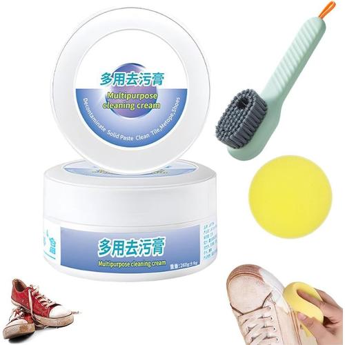 2023 New Multi-Functional Cleaning and Stain Removal Cream, Multipurpose Cleaning Cream, White Shoe Cleaning Cream with Sponge,Quick Clean No Need to Wash (1 Pc)