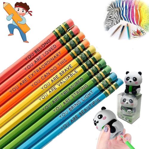 Lot De 10 Crayons D'affirmation, Crayons Inspirants Avec Taille-Crayon Panda, Crayons De Motivation For Enfants, Crayons De Rentrée Scolaire, Cadeau D'appréciation De L'enseignant ( Color : Multicolor