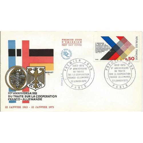 France 1973, Très Belle Enveloppe 1er Jour, Timbre Yvert 1739, 10ème Anniversaire Du Traité Franco Allemand, Illustration Général De Gaulle Et Chancelier Adenauer. -