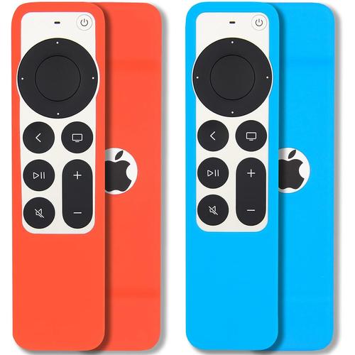 Lot de 2 coques de protection pour télécommande compatible avec Apple TV Siri 2021 (2ème génération) Cordon inclus, antidérapant, absorption des chocs (bleu ciel et rouge)