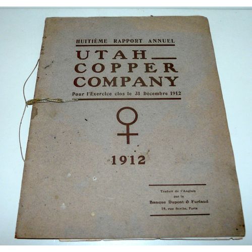 Utah Copper Company, Huitième Rapport Annuel 1912, Mines, Salt Lake City