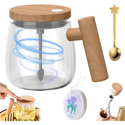 Electric High Speed Mixing Cup, Waterproof Glass Self Stirring Travel Coffee Mug, Selbstrührende Tasse Becher, One-click Automatic Self Stirring Cup for Mix Coffee,Milk,Tea (Transparent, Battery)