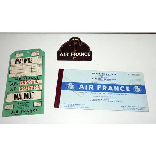 Air-France, Billet Paris-Copenhague-Malmö 1952, Ticket Bagages Soute Et Cabine