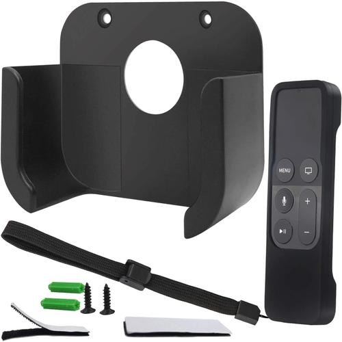 Support mural avec coque de télécommande compatible avec Apple TV4 4K ¿ TV Mount et étui de protection à distance Siri pour Apple TV 4/4K [4e génération] (Noir)