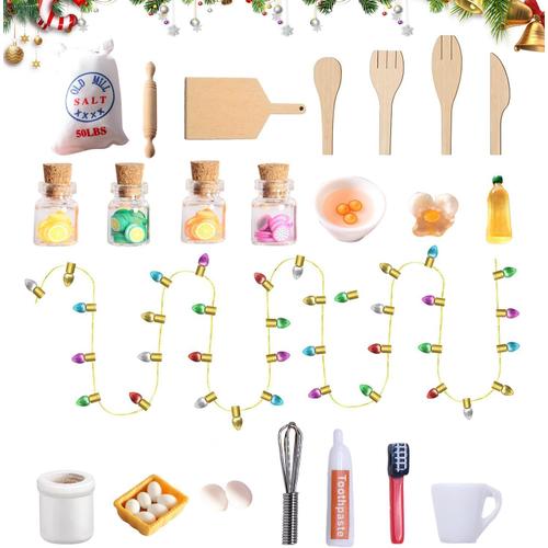 Lutin Accessoires de Noël, 27 pièces miniatures pour maison de poupée, kit de lavage, accessoires de cuisine, décoration d'arbre de Noël pour 1/12 maison de poupée (A)