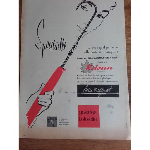 Publicité Années 1950/1960 Parapluie Sauvagnat Spirituelle Avec Quel Panache Elle Porte Son Parapluie