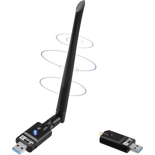 WiFi Dongle 1300Mbps, Adaptateur WiFi avec Bluetooth 5.0 émetteur récepteur 802.11 AC double bande 5GHz/2.4GHz rapide USB 3.0 à gain élevé antenne adaptateur prend en charge Windows Mac Linux