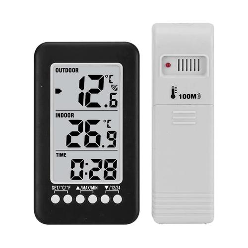 Thermomètre intérieur, LCD ¿ / ¿ Thermomètre intérieur/extérieur numérique Horloge Horloge Mesure de température avec transmetteur