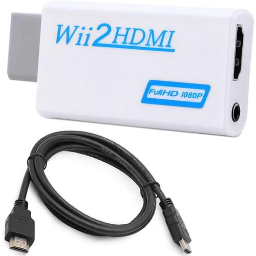 Wii to HDMI Converter, Adaptateur Wii vers HDMI avec Sortie vidéo Full HD 1080p 720p et Audio de 3,5 mm avec HDMI de 1,5 m pour Wii Moniteur projecteur Téléviseu(Blanc)