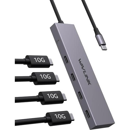 USB C Hub, Aluminium USB 3.2 Gen 2 Hub 10Gbps avec 4 Ports de données USB C, Support 87W Power Delivery, USB Port Splitter pour MacBook Pro/Air iMac iPad Pro Dell