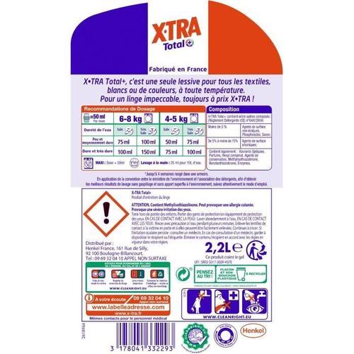 Achat X Tra Lessive liquide concentré fraîcheur + anti odeurs, 3,825L