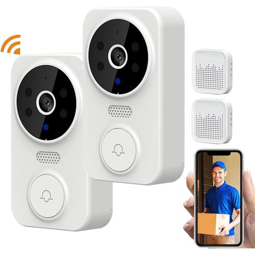 Smart Video Doorbell Camera Wireless Intelligent Visual WiFi - Intelligent Wi-FI Doorbell with Chime, 2 Way Audio, HD Night Vision, for Home Apartment Office Room (Size : 2pcs)