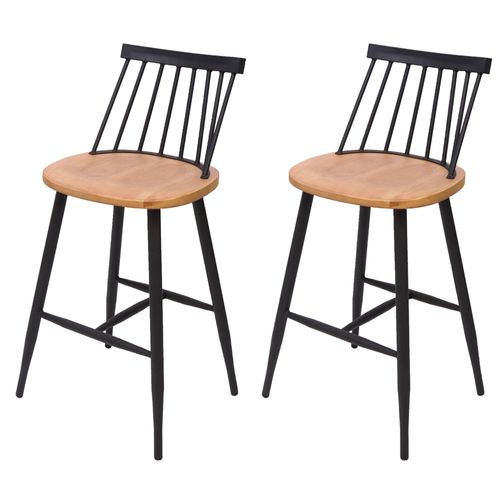 2x Tabouret De Bar Hwc-G69, Chaise Bar, Bois Massif, Style Rétro,Métal, Avec Repose-Pied, Gastronomie   Nature