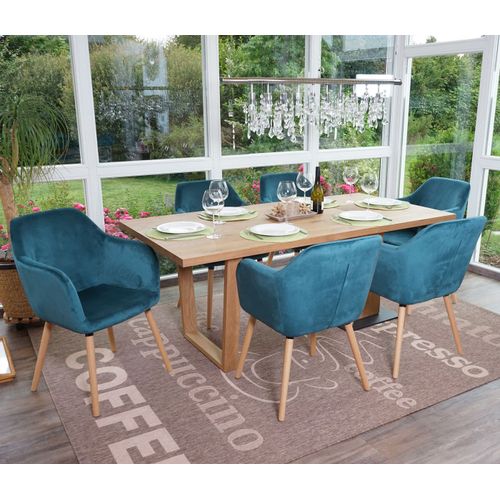 6x Chaise De Salle À Manger Malmö T381, Rétro Velours, Bleu Pétrole