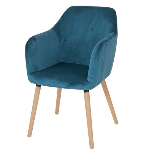 Chaise De Salle À Manger Malmö T381, Rétro Velours, Bleu Pétrole