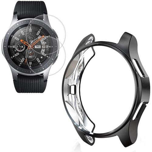 [1+2 Pièces] Compatible Avec Samsung Galaxy Watch 46mm/Gear S3 Coque En Tpu + Film En Verre Trempé, [Anti-Rayure] Sans Bulles Protection D'écran Du Galaxy Watch 46mm/Gear S3 -Noir