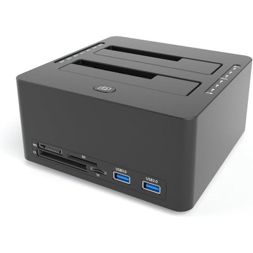 Station d'accueil pour Disque Dur USB 3.0 vers SATA, Station d'accueil pour Disque Dur à Double Baie avec emplacements pour Carte SD/TF/CF/MS pour Disque Dur SSD SATA 2,5/3,5 Pouces,6.0 Gbit/s