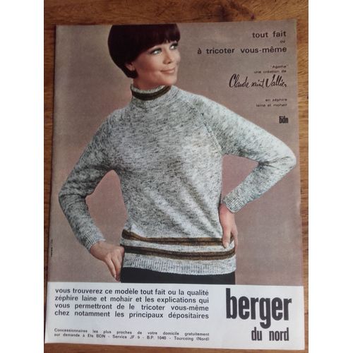 Publicité Années 1950/1960 Laine Berger Du Nord Agathe Une Création Claude Saint Vallier