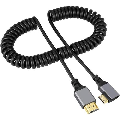 Câble HDMI mâle 4K 60 Hz vers mini HDMI 2.0 mâle extensible à 90 degrés coudé à gauche pour écran d'ordinateur portable HDTV