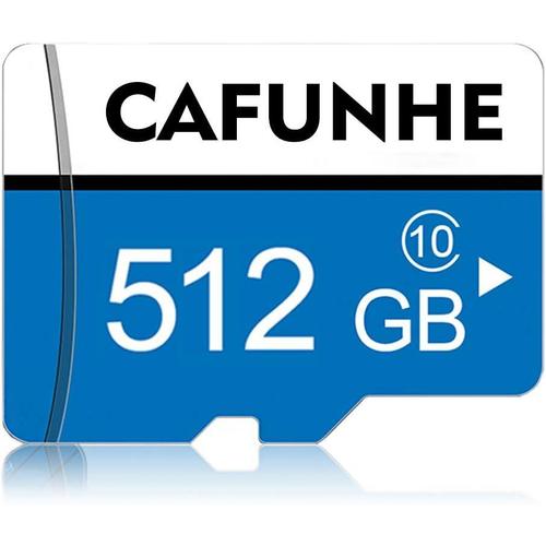 Carte Micro SD 512 Go avec Adaptateur (10 Niveaux Haute Vitesse), Carte mémoire Carte Mini SD 512 Go, adaptée aux caméras, Smartphones, Consoles de Jeu, caméras de Tableau de Bord