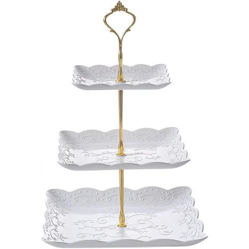 Présentoir À Gâteaux,Support À Cupcake Réutilisable Plastique À 3 Niveaux Présentoir Gâteaux À Trois Presentoir Aperitif Buffet Présentoir À Desserts Pour Mariage Patry Blanc