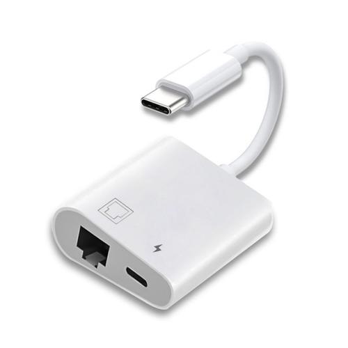 Adaptateur réseau 2 en 1 USB C vers RJ45 100 Mbps avec charge PD 24 W pour ordinateur portable, tablette, téléphone