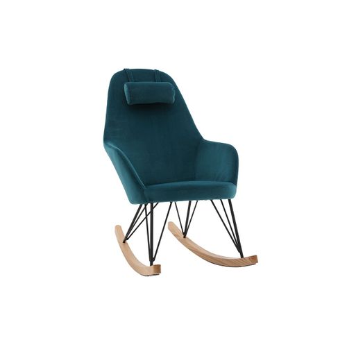 Rocking Chair Scandinave En Velours Bleu Pétrole Jhene