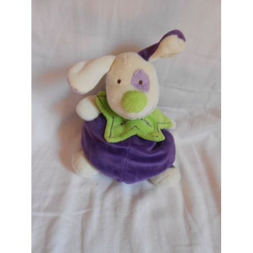 Doudou Peluche Boule Mûre Le Chien Blanc Mauve Violet Et Collerette Verte 20 Cm Babynat Baby Nat Sable Dans Le Corps