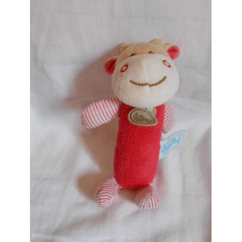 Doudou Babynat Vache Pouet Baby Nat Hochet Rouge Framboise Raye