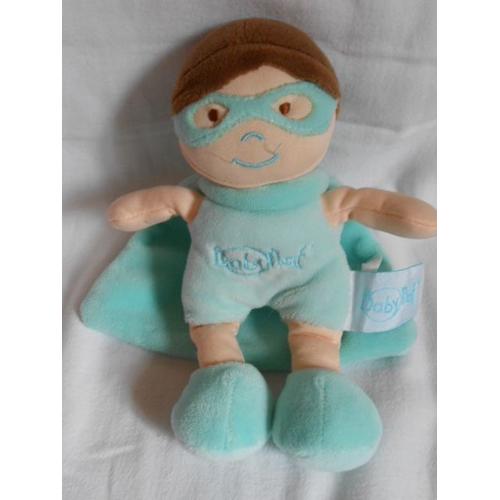 Doudou Garçon Baby Nat Super Héros Bleu Vert Turquoise Babynat Bn759 Bn 759 Masque Cape 19 Cm