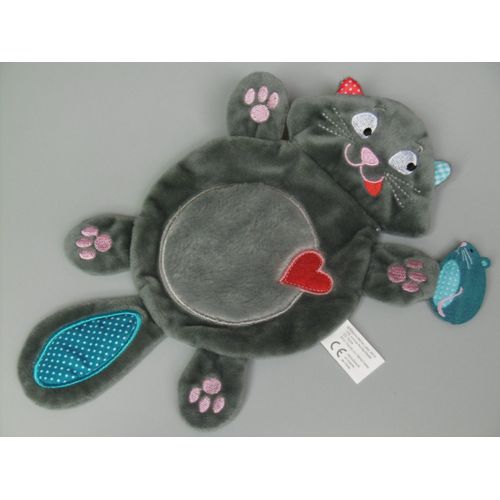 Doudou Plat Chat Mon Doudou Bouboule Gris Coeur Rouge Michel Lafon
