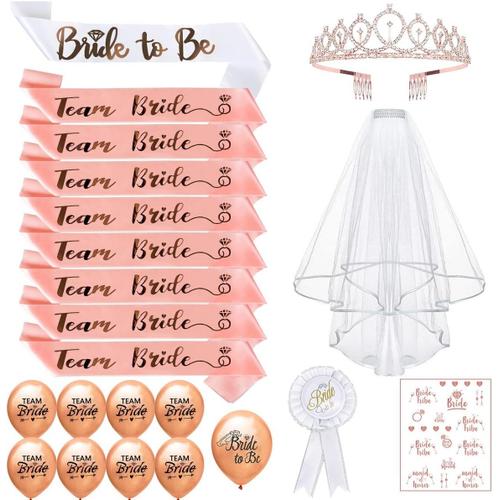 Enterrement De Vie De Jeune Fille Evjf Accessoire Evjf, 9pcs Echarpe Evjf Echarpe Team Bride, Bandeau Bride Voile Mariage Badge Evjf Tatouage Evjf, Ballon Bride To Be Team Bride