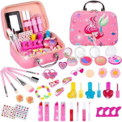 Maquillage Enfant Fille, Lavable Malette Maquillage Enfant, Jouet Maquillage Enfant Carnaval,Coffret Maquillage Enfant 34 Pieces, Cadeau De Noël Anniversaire Pour Fille 3 4 5 6 7 8 9 10 Ans