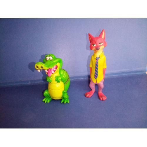2 Figurines Plastique Disney : Nick Wild Renard Zootopie + Tick Tock Croc Peter Pan Crocodile