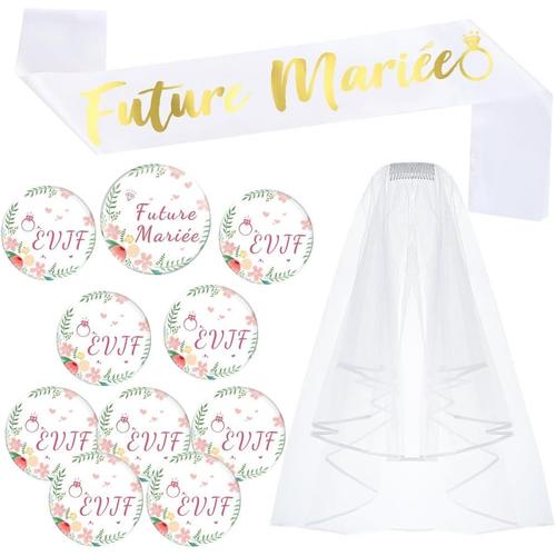 Accessoire Enterrement De Vie De Jeune Fille Badge Evjf Echarpe Future Mariée Voile Mariée Pour Fête Soirée Evjf Accessoire