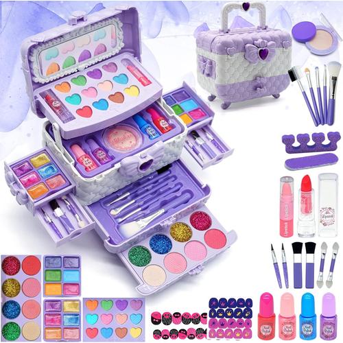 Maquillage Enfant Jouet Filles - Coffret Maquillage Enfant Filles Makeup Set,Lavable Malette Maquillage Jouet Pour Enfant,Cadeau De Noël Anniversaire Jouet Pour Princesse Fille 4-12 Ans(Violet Clair)