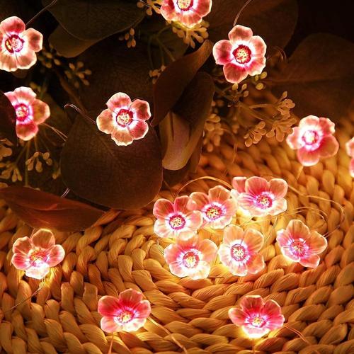 Guirlande Lumineuse Led Fleurs de Cerisier Rose,40 Led Guirlande Lumineuse Rose 4 m,Guirlande Lumineuse à Led Multicolor,Guirlande Lumineuse Rideau,pour Chambre à Coucher,Salon,Mariage.