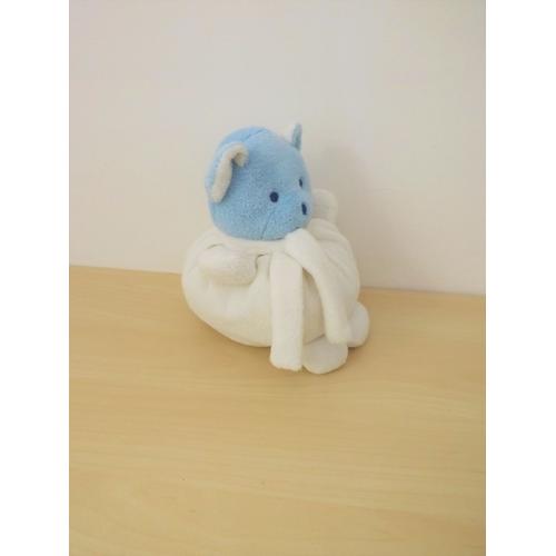 Doudou Peluche Ours Boule Bleu Blanc Musti Mustela