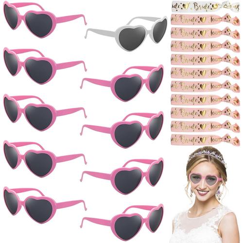 Lunettes De Soleil Femme Coeur Evjf 10 Paires Verres De Fête Avce Bracelet Lunette Coeur Pour Evjf Accessoire Team Bride Pour Mariages Party Rosa