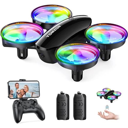 A23w Mini Drone Enfant Avec Caméra 1080p À Led Lumière Coloré Pour Enfant Et Débutant, 2 Batteries 15mins Autonomie, Maintien D'altitude/Mode Sans Tête/3d Flip/Auto-Rotation/Vol-Circulaire Noir-Générique