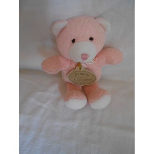 Doudou Et Compagnie Ours Rose Ruban Tricot Laine Bille Dans Le Corps 17cm