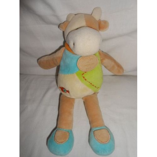 Doudou Et Compagnie Cerise La Vache Bleu Vert Col Orange Jaune Bonbon Brode Chausson 26cm Couture